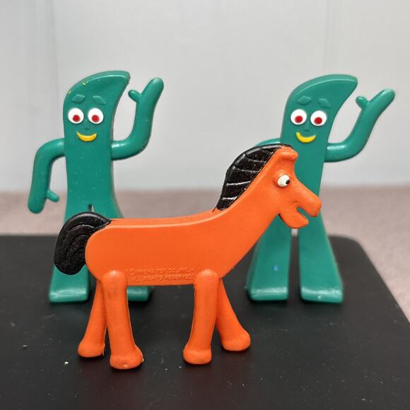 Vintage 80s Gumby and Pokey Mini 3 inch Figure Set Jesco Prema Toy Hong Kong - Picture 1 of 9